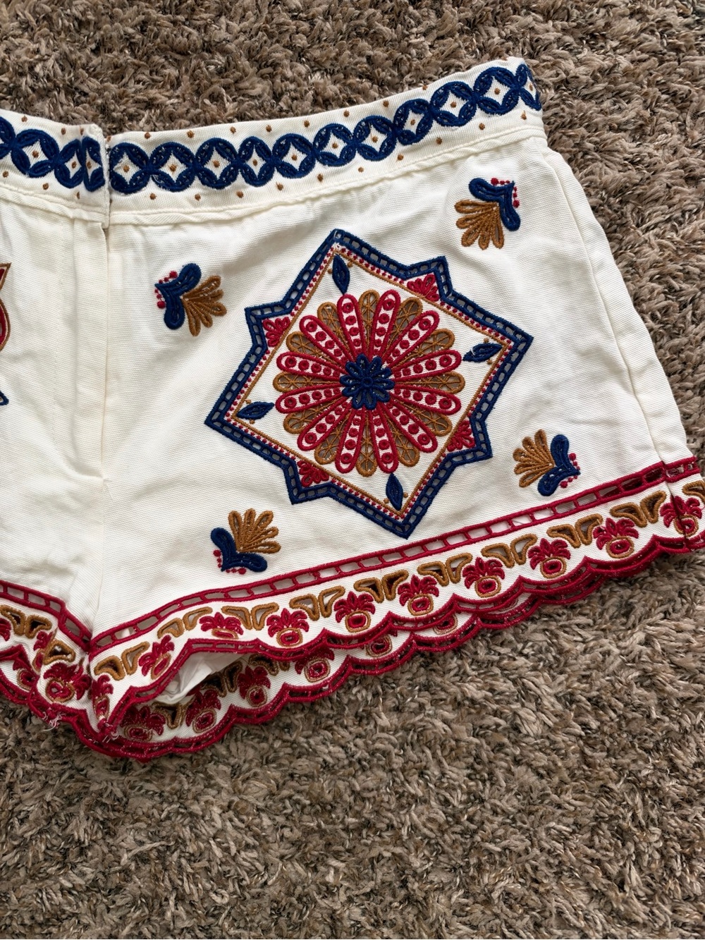 FARM Rio White High-Waist Embroidered Shorts with Red & Blue Accents - Picture 4 of 6